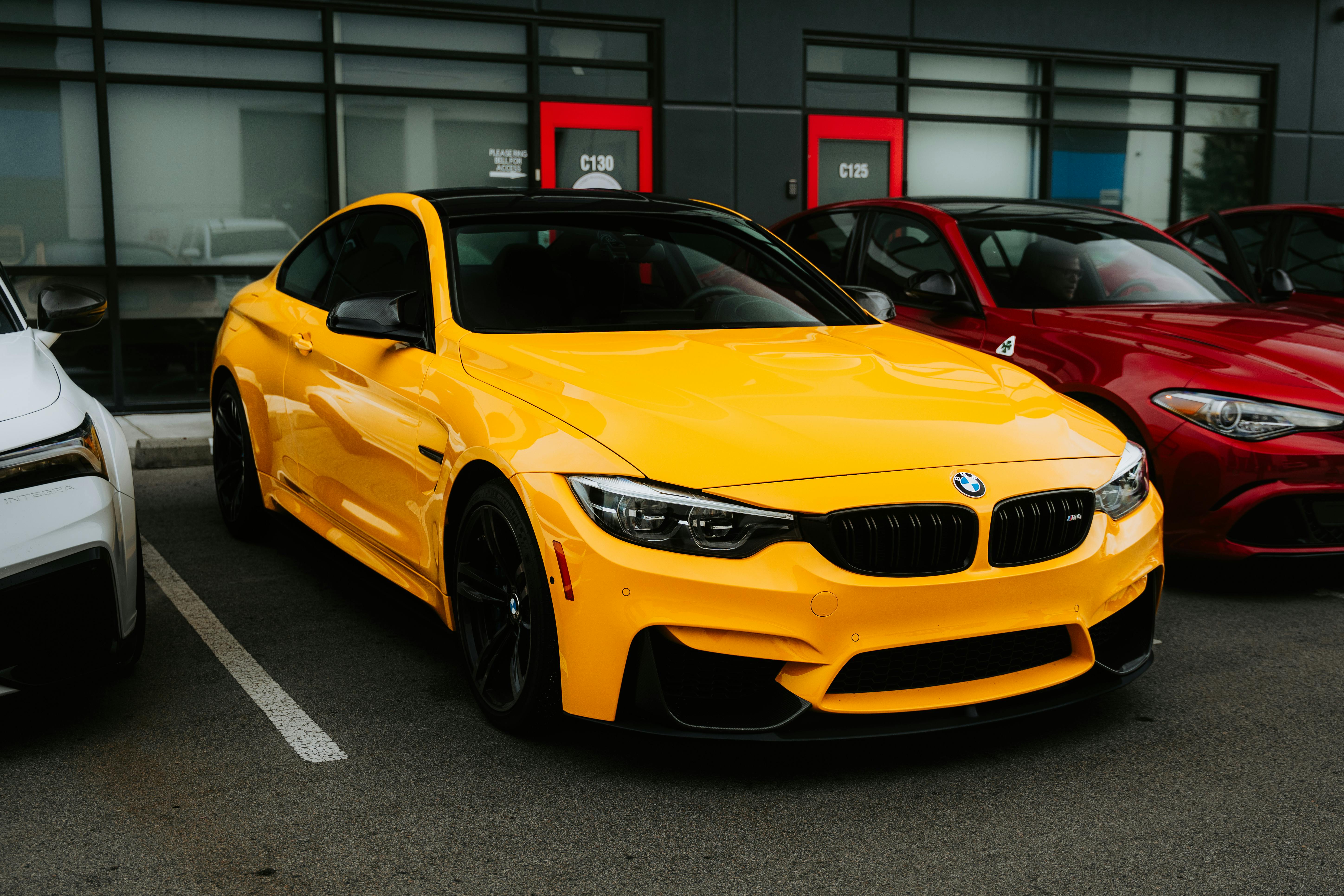Parked car in front of a store